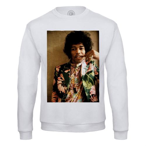 Sweat Shirt Homme Jimi Hendrix Guitariste Habits A Fleur Portrait Rock