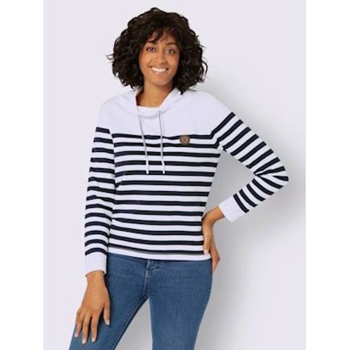 Sweatshirt 50% Coton - Collection L - Blanc-Marine  Rayures Fines
