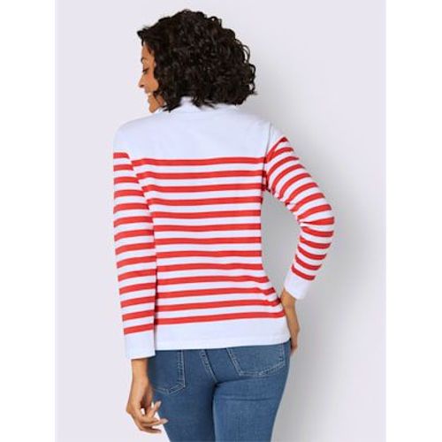 Sweatshirt 50% Coton - Collection L - Blanc-Pamplemousse  Rayures Fines
