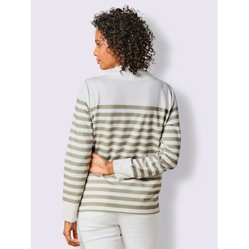 Sweatshirt Brillance Soyeuse Et Mate - Creation L Premium - Blanc-Grge  Rayures Fines