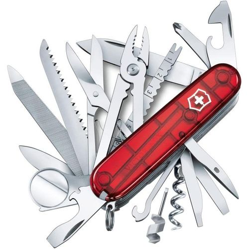 Swiss Champ Couteau De Poche Suisse, Lger, Couteau Multifonction, 33 Fonctions, Lame, Ciseaux, Tire Bouchon, Rouge Transparent