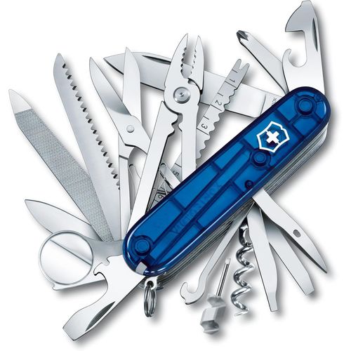Swiss Champ Couteau De Poche Suisse, Lger, Multitool, 33 Fonctions, Lame, Ciseaux, Tire Bouchon, Bleu Transparent