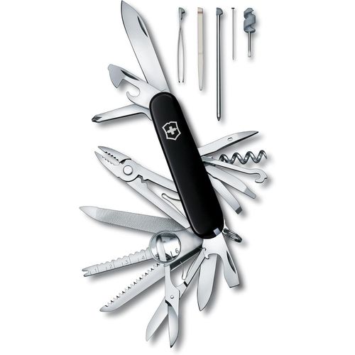Swiss Champ, Couteau De Poche Suisse, Lger, Multitool, 33 Fonctions, Lame, Ciseaux, Tire Bouchon, Noir