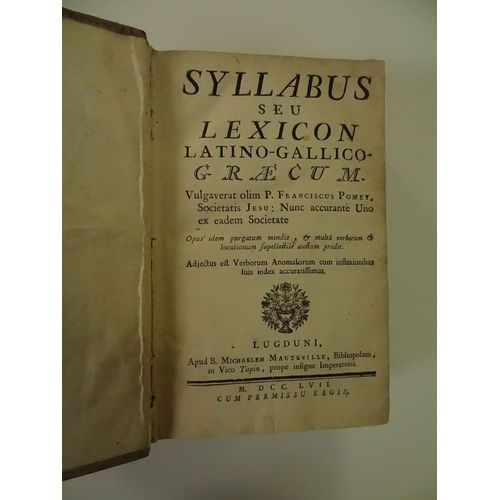 Syllabus Seu Lexicon Latino-Gallico-Graecum   de Franciscus Pomey  Format Reli 