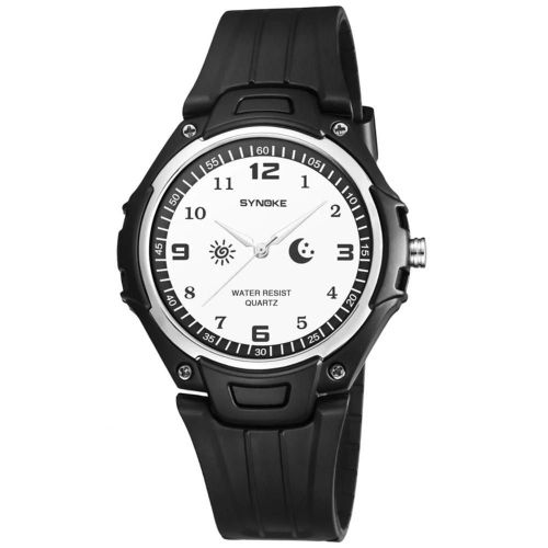 Synoke Montre tanche  La Mode Cadran Rond Montre-Bracelet  Quartz  Affichage Analogique (Noir + Blanc)