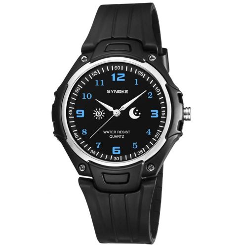 Synoke Montre tanche  La Mode Cadran Rond Montre-Bracelet  Quartz  Affichage Analogique (Noir + Bleu)