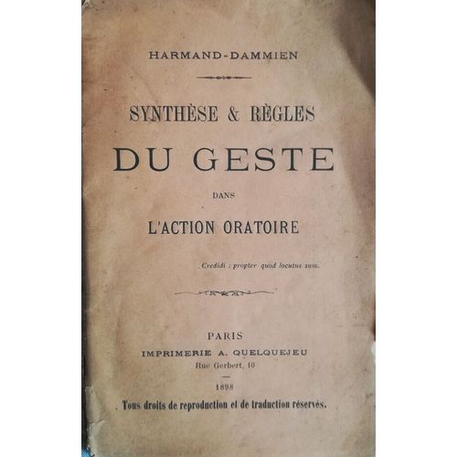 Synthse & Rgles Du Geste Dans L'action Oratoire   de Harmand-Dammien  Format Broch 
