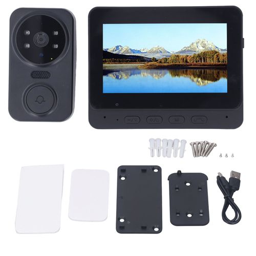 Système d'interphone vidéo sans fil avec écran IPS de 4,3 pouces, Angle de vue de 70 , interphone bidirectionnel, Kit de sonnette vidéo à Vision nocturne, DC5V 2A