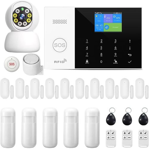 Systme D'Alarme Maison Sans Fil 4G Avec Camera, Systme De Scurit Maison Wi-Fi Avec Contrle App, 25 Pices: Dtecteur De Mouvement, Tlcommandes, Capteurs De Fentre Et De Por[MAT790378]