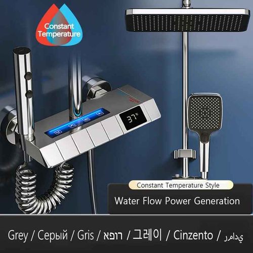 Systme De Douche  Effet De Pluie Blanc Et Gris,Ensemble De Robinets Numriques Led En Laiton Pour Salle De Bains,Baignoire,Douche Pressurise  4 Voies,Ensemble Complet Av - Type Gery Temperature