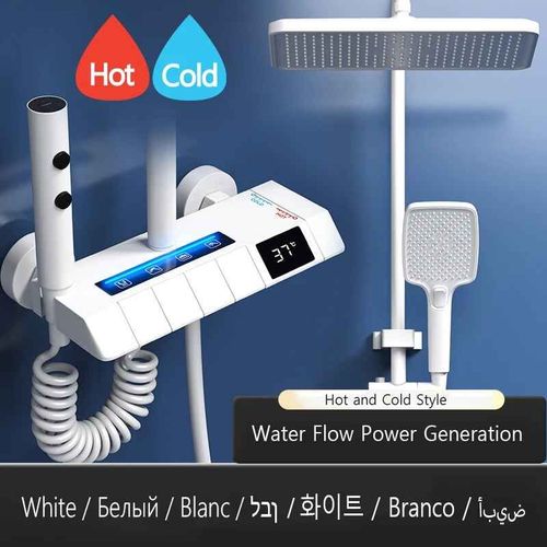 Systme De Douche  Effet De Pluie Blanc Et Gris,Ensemble De Robinets Numriques Led En Laiton Pour Salle De Bains,Baignoire,Douche Pressurise  4 Voies,Ensemble Complet Avec Lamp - Type White H C