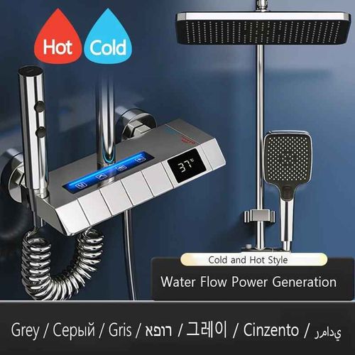 Systme De Douche  Effet De Pluie Blanc Et Gris,Ensemble De Robinets Numriques Led En Laiton Pour Salle De Bains,Baignoire,Douche Pressurise  4 Voies,Ensemble Complet Avec Lampe - Type Gery H C