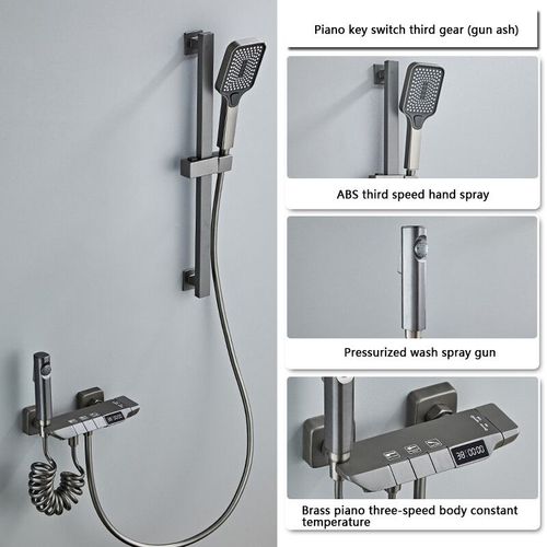 Systme De Douche Moderne Avec Affichage Numrique,Ensemble Complet Gris,Piano  2 Voies,Ensemble De Douche Hoshower,Baignoire Murale En Laiton 3 Fonction De Levage Sans P - Type Grey 3 Way Led Rod