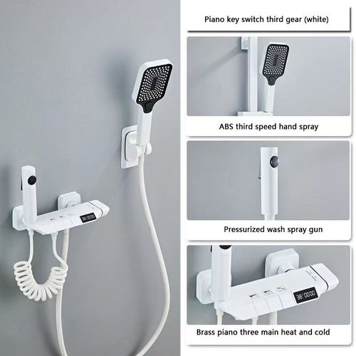 Systme De Douche Moderne Avec Affichage Numrique,Ensemble Complet Gris,Piano  2 Voies,Ensemble De Douche Hoshower,Baignoire Murale En Laiton 3 Fonction De Levage Sans Perf - Type White 3 Way Led