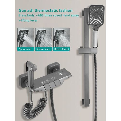 Systme De Douche Moderne Avec Affichage Numrique,Ensemble Complet Gris,Piano  2 Voies,Ensemble De Douche Hoshower,Baignoire Murale En Laiton 3 Fonction De Levage Sans - Type Grey 3 Way With Rod