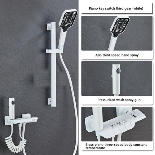 Systme De Douche Moderne Avec Affichage Numrique,Ensemble Complet Gris,Piano  2 Voies,Ensemble De Douche Hoshower,Baignoire Murale En Laiton 3 Fonction De Levage Sans - Type White 3 Way With Rod