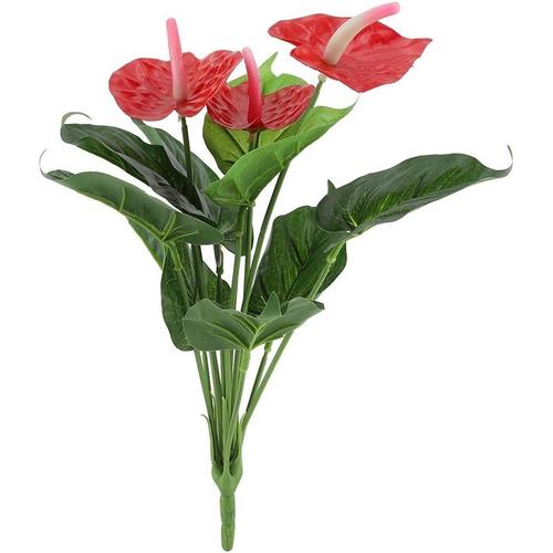 T Fleurs Artificielles En Plastique Rouge Anthurium Fleur Bouquet De Mariage Pour DéCoration De Maison Jardin