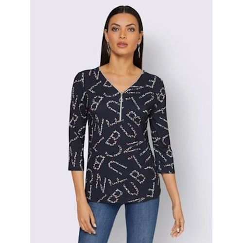 T-Shirt  Manches 3/4 Viscose - Creation L - Marine-Ambre-Imprim