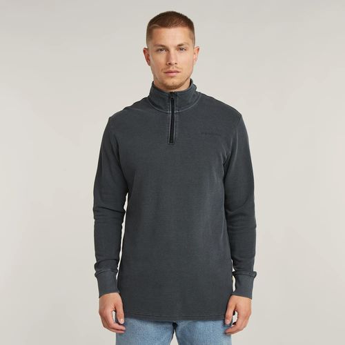 T-Shirt  Manches Longues Overdyed Half Zip - Bleu Fonc - Hommes