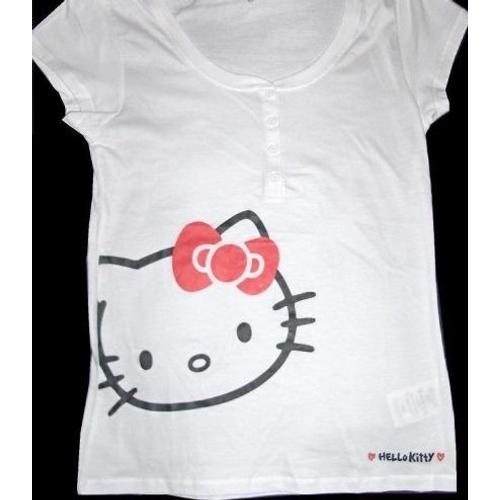 T-Shirt Col Boutonn Manches Courtes H&m Hello Kitty Blanc Femme Taille 38 M