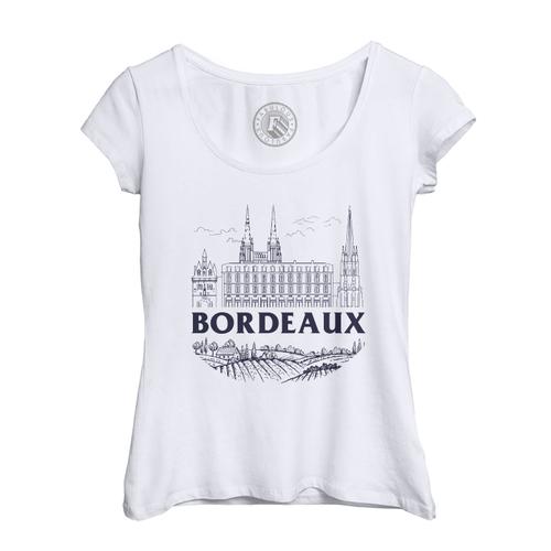 T-Shirt Femme Col Echancr Bordeaux Minimalist Ville France Vin Voyage