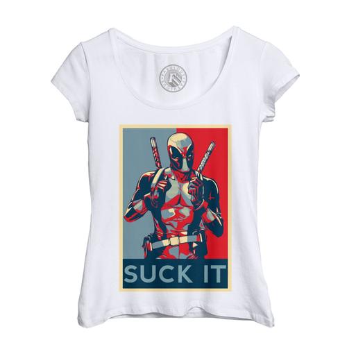 T-Shirt Femme Col Echancr Deadpool Suck It Affiche Obama Super Hros