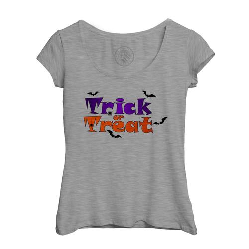 T-Shirt Femme Col Echancr Halloween Trick Or Treat Araignee Chauve Souris