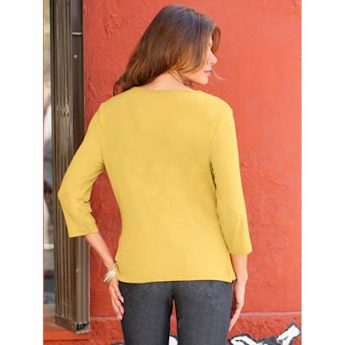T-Shirt Femme Souple Col Bnitier Manches 3/4 - - Jaune Citron