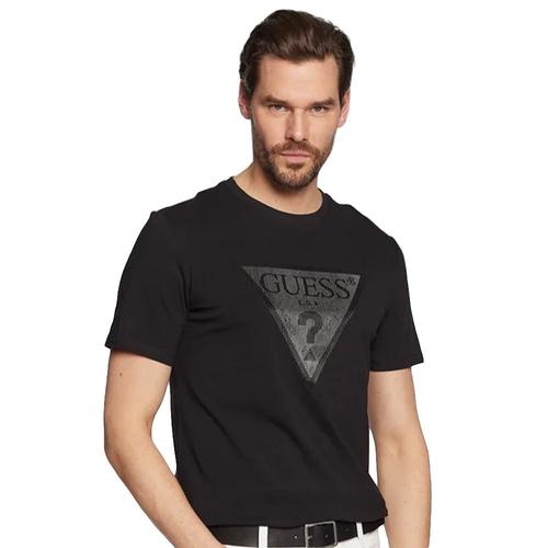 T Shirt Guess Classic Logo Triangle Homme Noir
