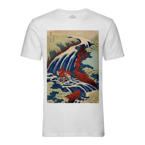 T-Shirt Homme Col Rond Cascade Yoshino Katsushika Hokusai Estampe Art Japon