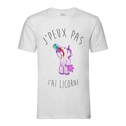 T-Shirt Homme Col Rond J'peux Pas J'ai Licorne Humour Dessin Licorne Qui Picole De L'arc-En-Ciel