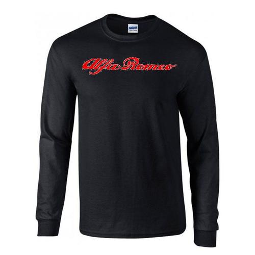 T-Shirt Homme Manches Longues Noir Alfa Romo Logo Dor Taille S M L Xl 2xl 3xl 4xl