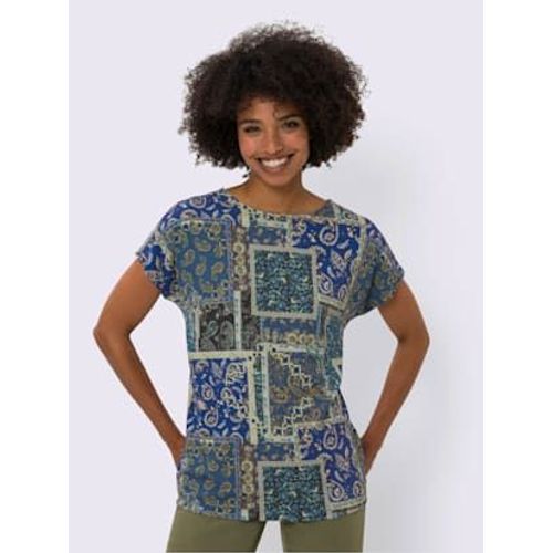 T-Shirt Imprim Motif Patchwork - Linea Tesini - Bleu Jean-Vert Imprim