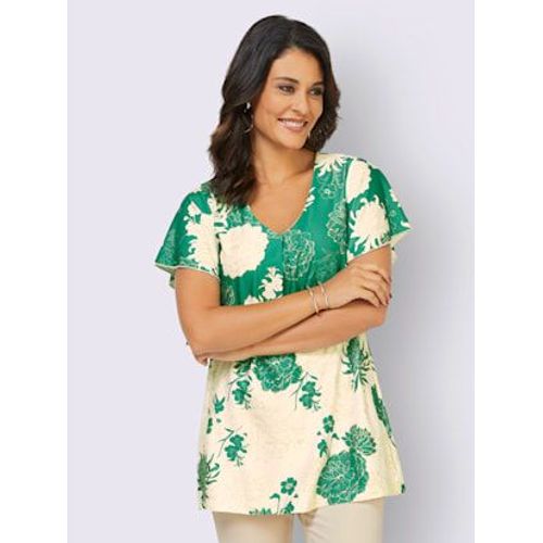 T-Shirt Long Coupe En A Affinante - Creation L - Vert-cru Imprim