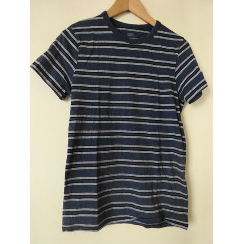 T-Shirt Neuf "galeries Lafayette" Rayure Bleu &ampblanc Col Rond Taille12 Ans