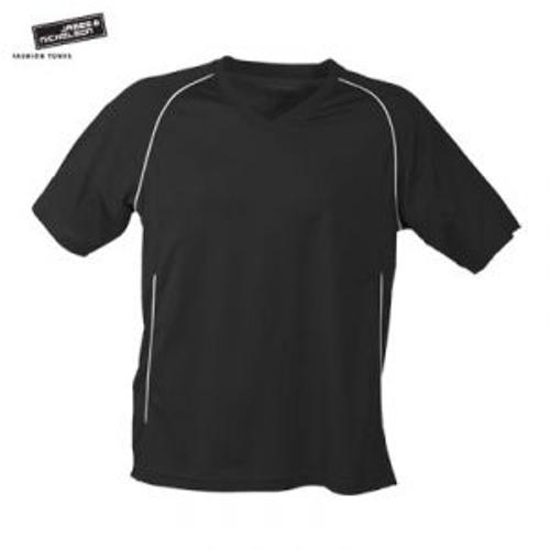 T-Shirt Polyester Adulte Col V Maillot Football Jn386 - Noir