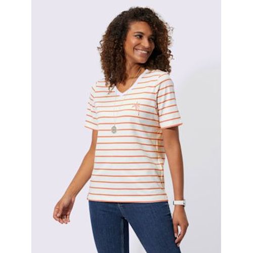 T-Shirt Pur Coton - Collection L - Papaye-cru  Rayures Fines