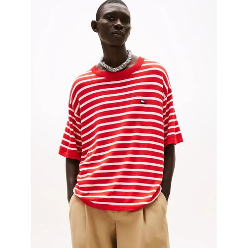 T-Shirt Ray Avec Cachemire The Runway Collection Ringer Knitted T-Shirt/Fire Red / Ecru Stripe - Xl