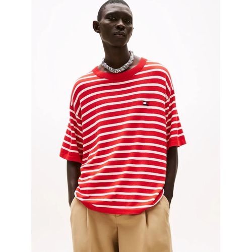T-Shirt Ray Avec Cachemire The Runway Collection Ringer Knitted T-Shirt/Fire Red / Ecru Stripe - S