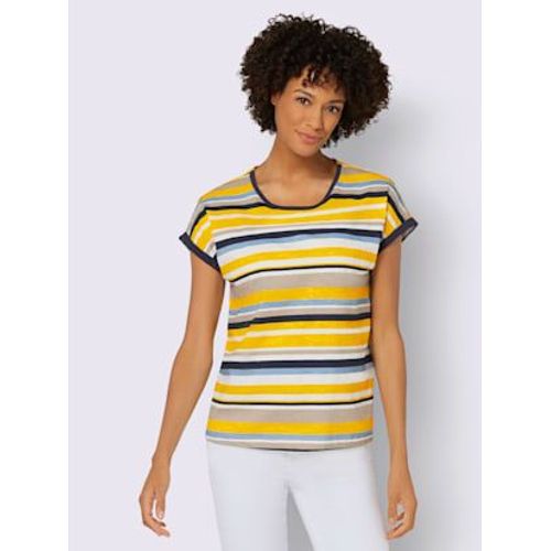 T-Shirt Ray Pur Coton - Collection L - Jaune Soleil-Marine  Rayures Fines
