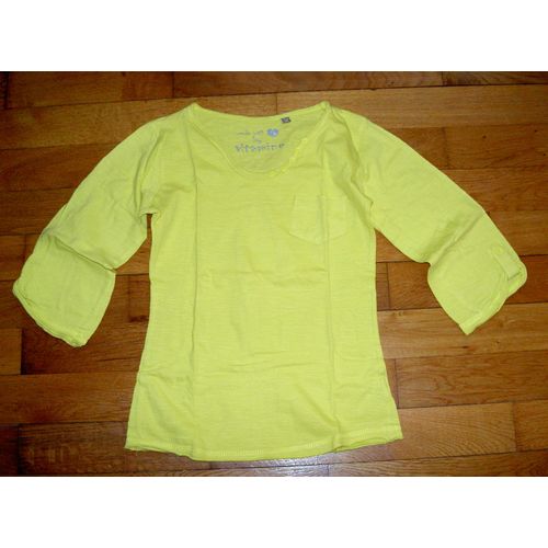 T-Shirt Tee Sirt Manches Longues Avec Revers Col V Jaune Uni Avec Poche Vitamine Taille 12 Ans