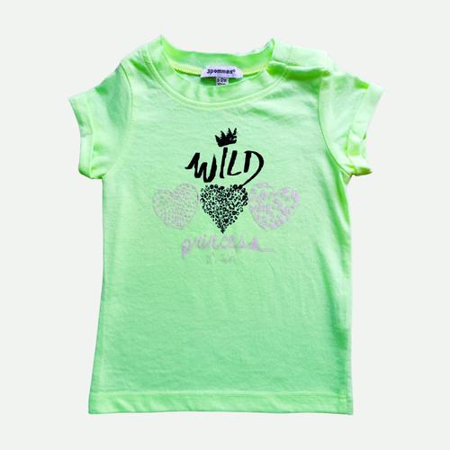 T Shirt Vert Fluo. Wild Princess. 3 Pommes. Polyester. Coton. 9 / 12 Mois. 80 Cm