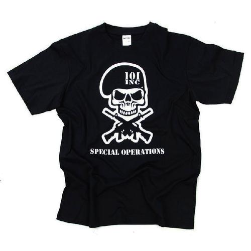 T Tee Shirt Noir Col Rond Manche Courte Imprime Special Operations Et Crane Coiffe Et Arme 101 Inc 133513 Airsoft Armee