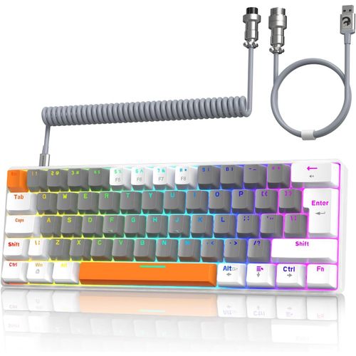 T60 Clavier De Jeu Filaire Avec Cble Usb C Enroul, Qwerty Mini 60% Compact 62 Key Anti-Ghosting, 18 Rtroclairage Arc-En-Ciel, Clavier Mcanique Linear Red Switch Pour Pc/Mac - [CLA670735]