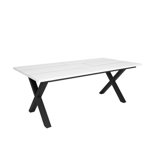 Table  Manger, 10 Personnes, 200, Robuste Et Stable Grce  Sa Structure Et Aux Pieds Solides, Blanc, Style Industriel