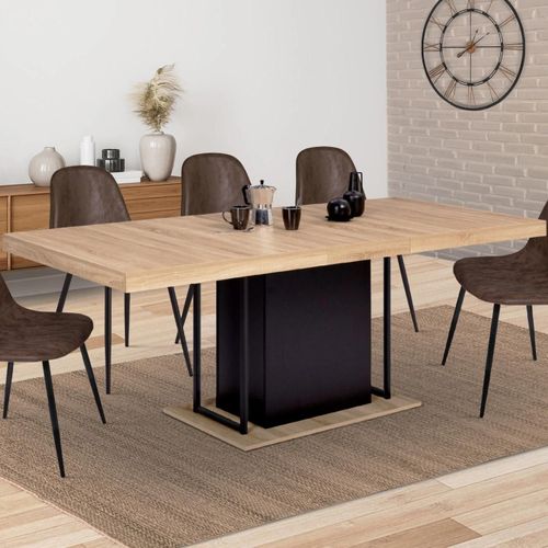 Table  Manger Extensible Rectangle Ugo 6-10 Personnes Bois Faon Htre Et Noir 160-200 Cm