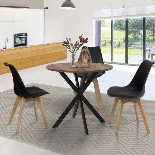 Table  Manger Ronde Alix Plateau Hawkins 2-4 Personnes Pied Araigne Bois Fonc Et Noir 80 Cm