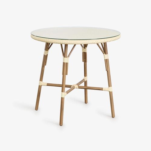 Table  Manger Ronde Brielle Bistro En Aluminium Et Rotin Synthtique (80 Cm) Beige Crme