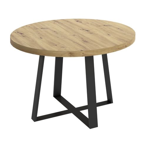 Table  Manger Ronde Extensible En Bois Chne Avec Pieds En Mtal Graphite - Longueur 110-158 X Profondeur 110 X Hauteur 77 Cm
