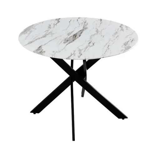 Table  Manger Ronde Jessica Black Verre Effet Marbr Blanc 100x75cm